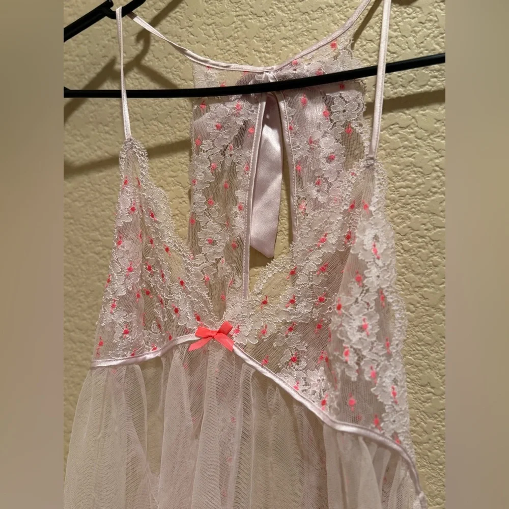 Victoria's Secret Sleepwear Women's Pink Mesh Babydoll Teddy Lace Nightie SzS - Picture 5 of 10
